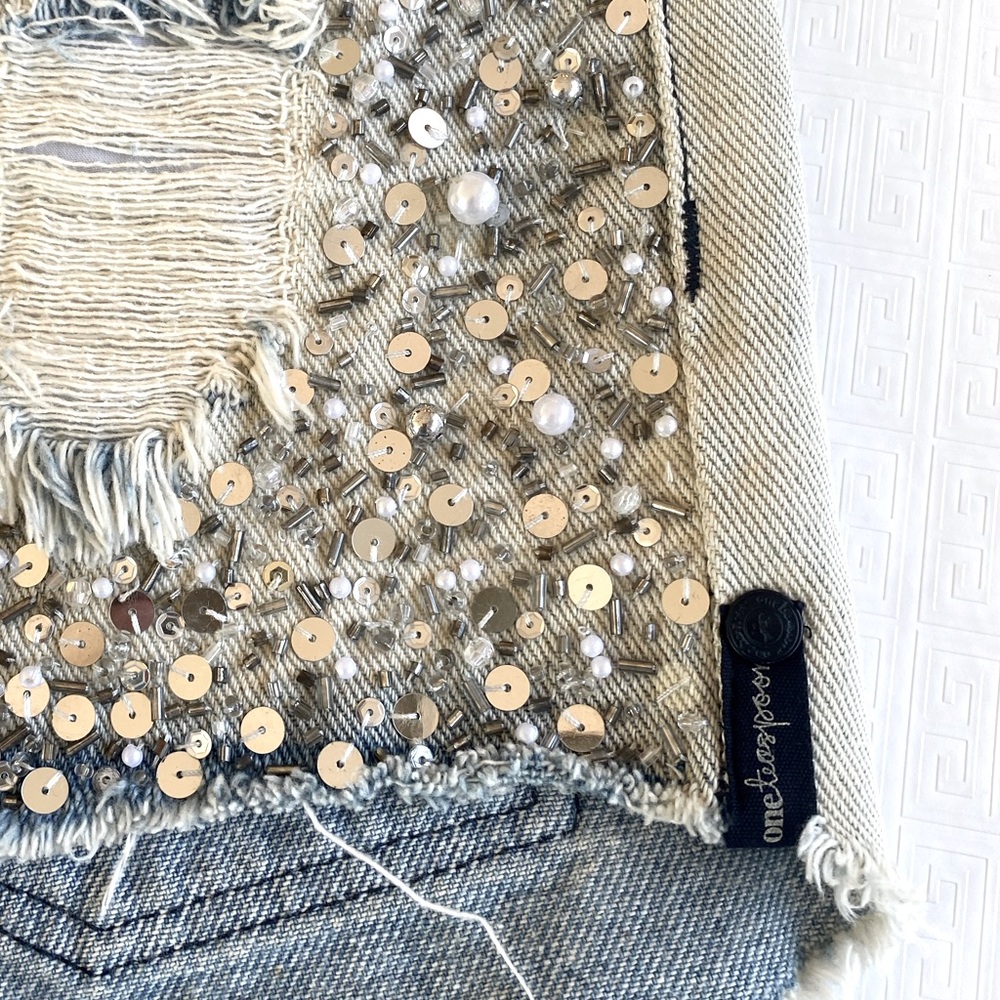 One Teaspoon Blue Jean Shorts with Sparkling Accents - Picture 4 of 15